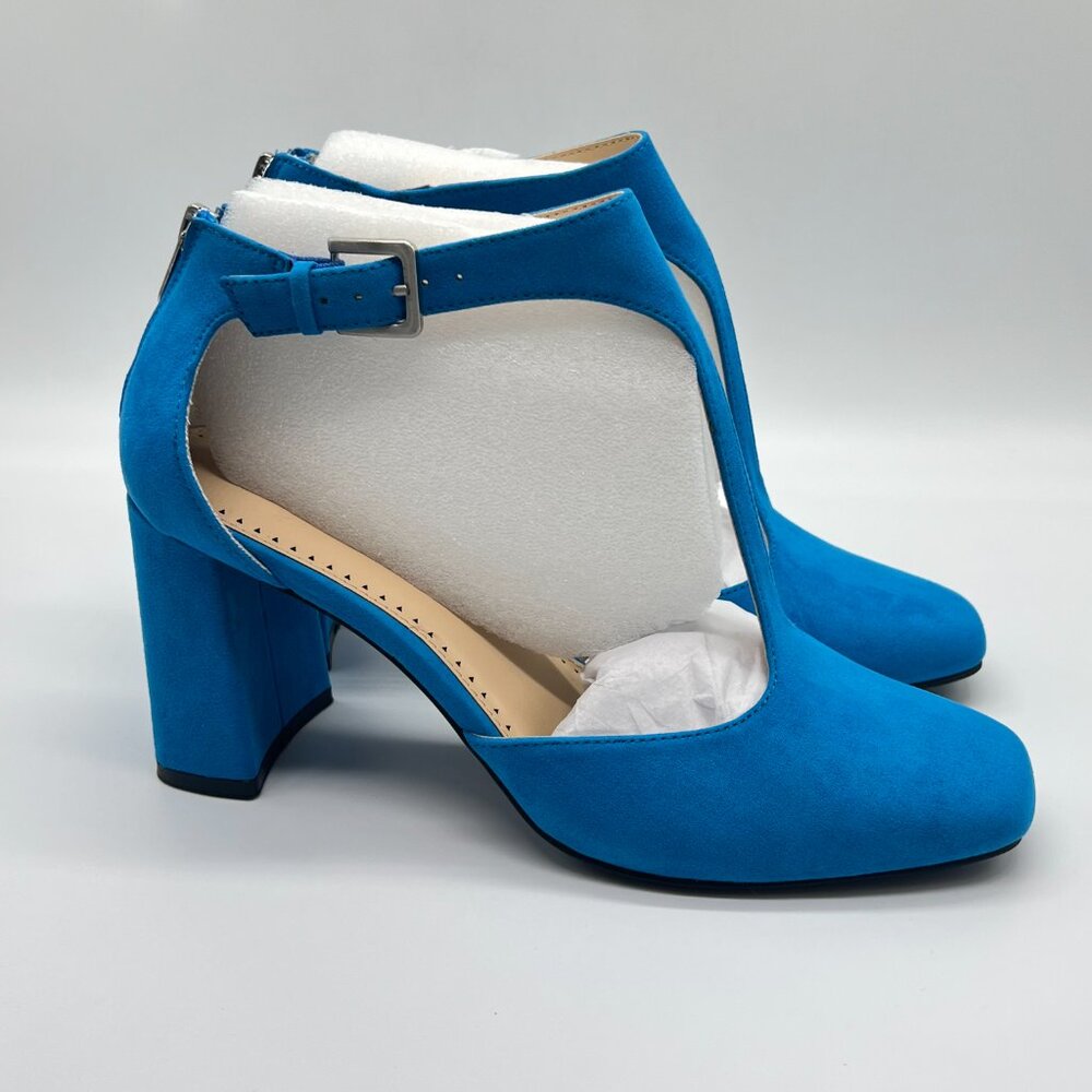Adrienne Vittadini Size 9.5 Poetic Blue T-Strap D”Orsay Pumps Heels Shoes